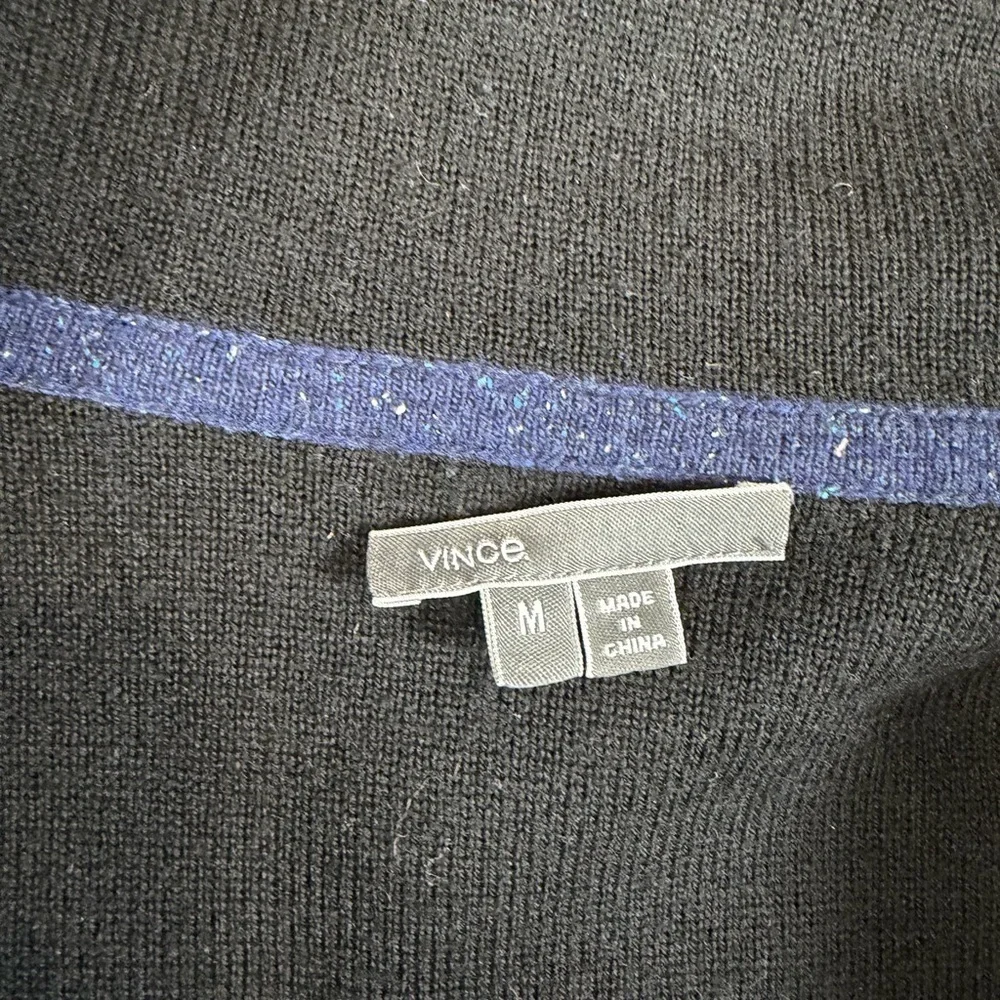 Vince Size Medium Wool Cashmere Blend Navy and Black Open Cardigan With Leather